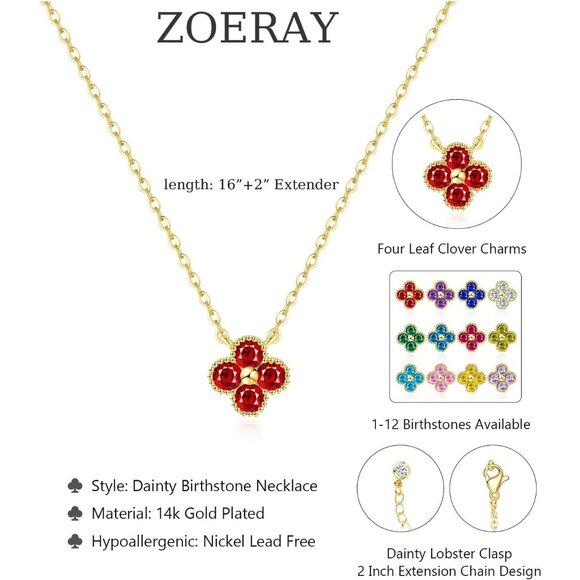 Trendy Non-Tarnish Birthstone Necklace with Cubic Zirconia - Adjustable Fit - Picture 5 of 6